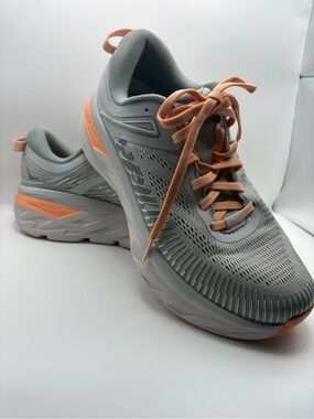 Hoka Women's Light Gray with Peach Lace Athletic Running Shoes